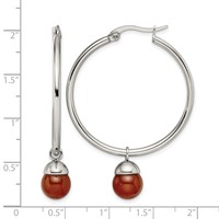 Chisel Stainless Steel Polished Earrings with Red Agate Dangle Hoop view 5