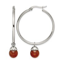 Chisel Stainless Steel Polished Earrings with Red Agate Dangle Hoop view 1