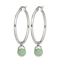 Chisel Stainless Steel Polished Earrings with Green Aventurine Dangle Hoop view 3