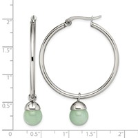 Chisel Stainless Steel Polished Earrings with Green Aventurine Dangle Hoop view 5