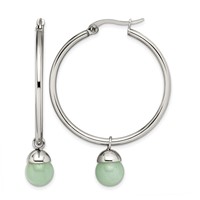 Chisel Stainless Steel Polished Earrings with Green Aventurine Dangle Hoop view 1