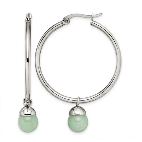 Chisel Stainless Steel Polished Earrings with Green Aventurine Dangle Hoop