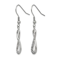 Chisel Stainless Steel Polished Earrings with CZ Infinity Dangle Shepherd Hook view 3
