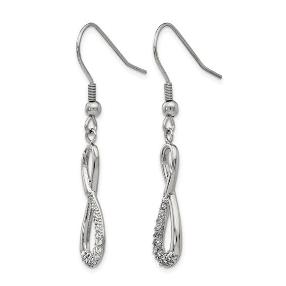 Chisel Stainless Steel Polished with CZ Infinity Dangle Shepherd Hook Earrings