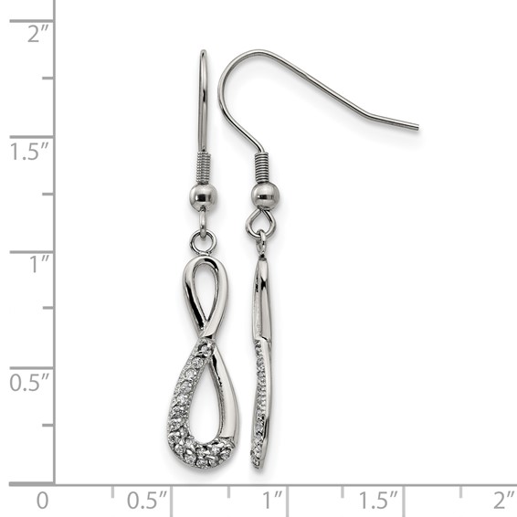 Chisel Stainless Steel Polished with CZ Infinity Dangle Shepherd Hook Earrings