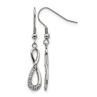 Chisel Stainless Steel Polished Earrings with CZ Infinity Dangle Shepherd Hook view 1