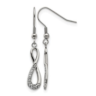 Chisel Stainless Steel Polished with CZ Infinity Dangle Shepherd Hook Earrings