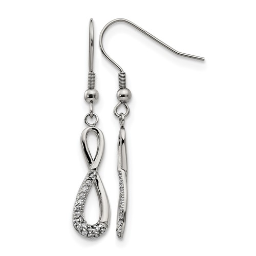 Chisel Stainless Steel Polished Earrings with CZ Infinity Dangle Shepherd Hook