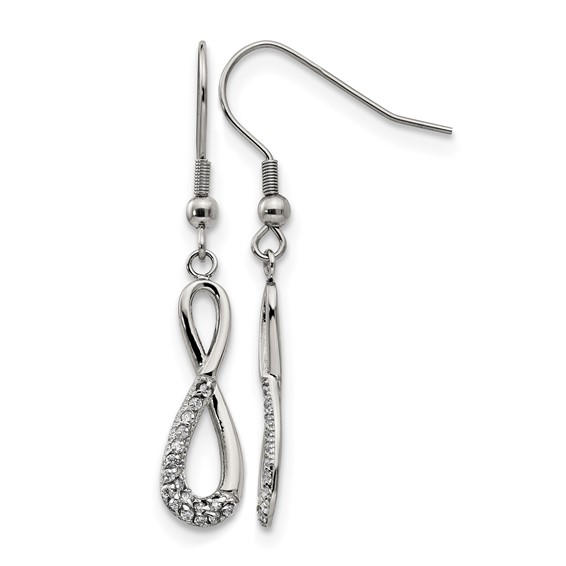 Chisel Stainless Steel Polished with CZ Infinity Dangle Shepherd Hook Earrings