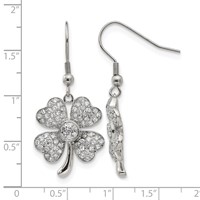 Chisel Stainless Steel Polished Earrings with CZ 4-Leaf Clover Dangle Shepherd Hook view 5