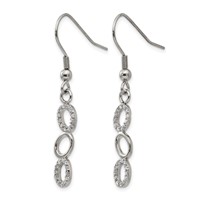 Stainless Steel Polished Earrings with CZ Oval Dangle Shepherd Hook view 3