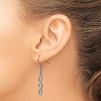 Stainless Steel Polished Earrings with CZ Oval Dangle Shepherd Hook view 4