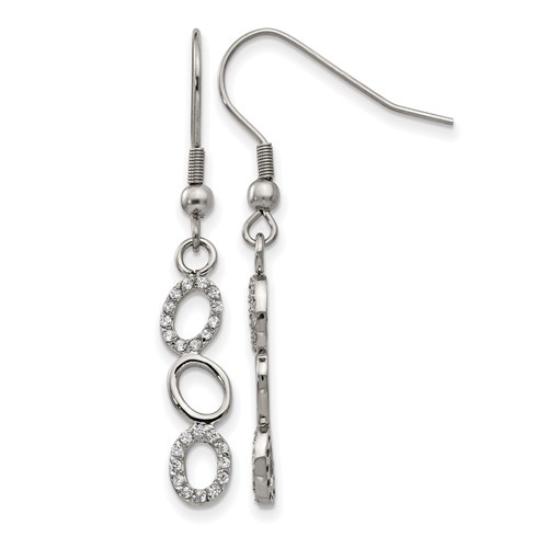 Stainless Steel Polished Earrings with CZ Oval Dangle Shepherd Hook