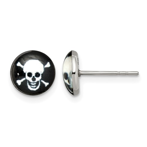 Chisel Stainless Steel Polished Skull Epoxy Post Earrings