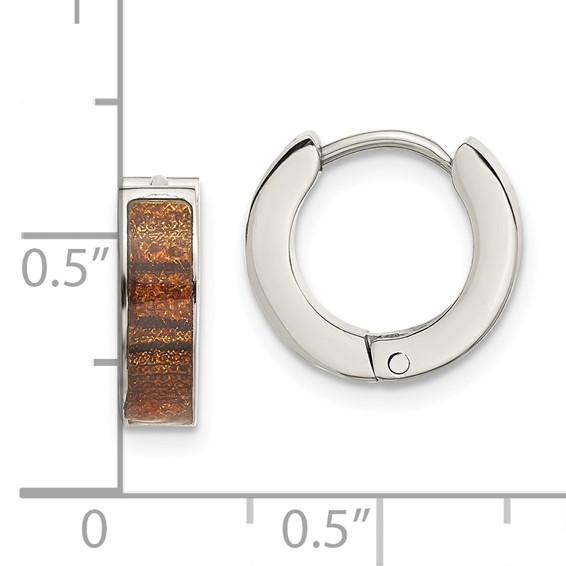 Stainless Steel Polished Brown Enameled Hinged Round Hoop Earrings