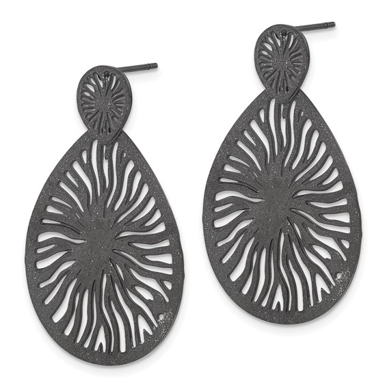 Stainless Steel Black IP-plated Laser Cut Starburst Post Dangle Earrings