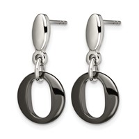 Chisel Stainless Steel Polished Earrings with Black Ceramic Post Dangle view 3