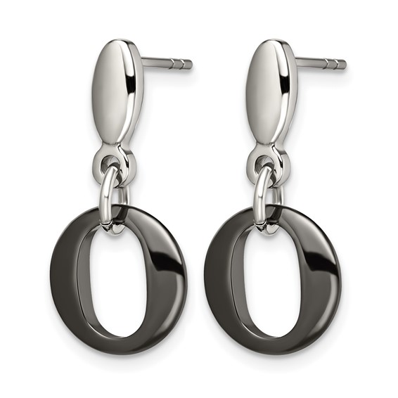 Chisel Stainless Steel Polished with Black Ceramic Post Dangle Earrings