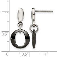 Chisel Stainless Steel Polished Earrings with Black Ceramic Post Dangle view 5