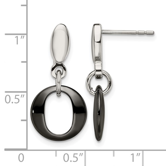 Chisel Stainless Steel Polished with Black Ceramic Post Dangle Earrings