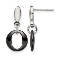 Chisel Stainless Steel Polished Earrings with Black Ceramic Post Dangle view 1