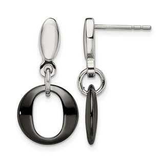 Chisel Stainless Steel Polished with Black Ceramic Post Dangle Earrings