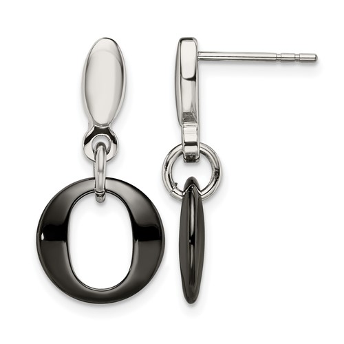 Chisel Stainless Steel Polished Earrings with Black Ceramic Post Dangle