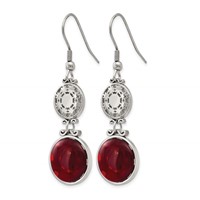 Stainless Steel Polished Earrings with Red Glass Dangle Shepherd Hook view 3