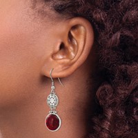 Stainless Steel Polished Earrings with Red Glass Dangle Shepherd Hook view 4