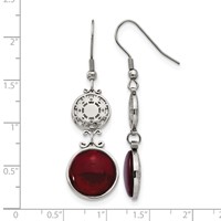 Stainless Steel Polished Earrings with Red Glass Dangle Shepherd Hook view 5
