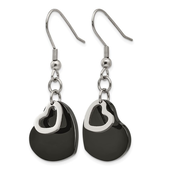 Chisel Stainless Steel Polished Black IP-plated Heart Dangle Earrings