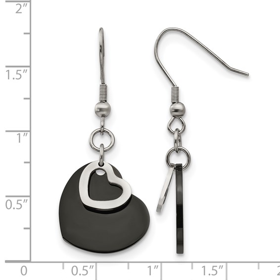Chisel Stainless Steel Polished Black IP-plated Heart Dangle Earrings