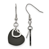 Chisel Stainless Steel Polished Black IP-plated Heart Dangle Earrings view 1