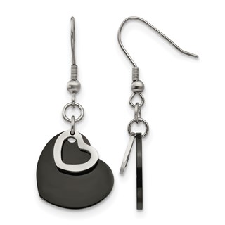 Chisel Stainless Steel Polished Black IP-plated Heart Dangle Earrings