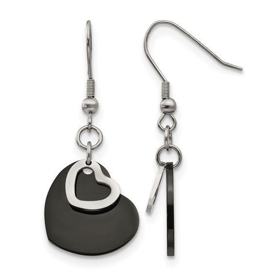 Chisel Stainless Steel Polished Black IP-plated Heart Dangle Earrings