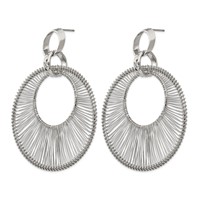 Stainless Steel Polished Textured Wire Circular Post Dangle Earrings view 3