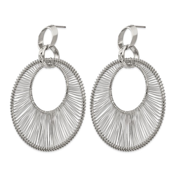 Stainless Steel Polished Textured Wire Circular Post Dangle Earrings