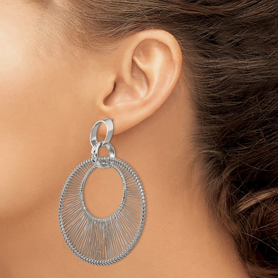 Stainless Steel Polished Textured Wire Circular Post Dangle Earrings