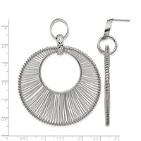 Stainless Steel Polished Textured Wire Circular Post Dangle Earrings view 5
