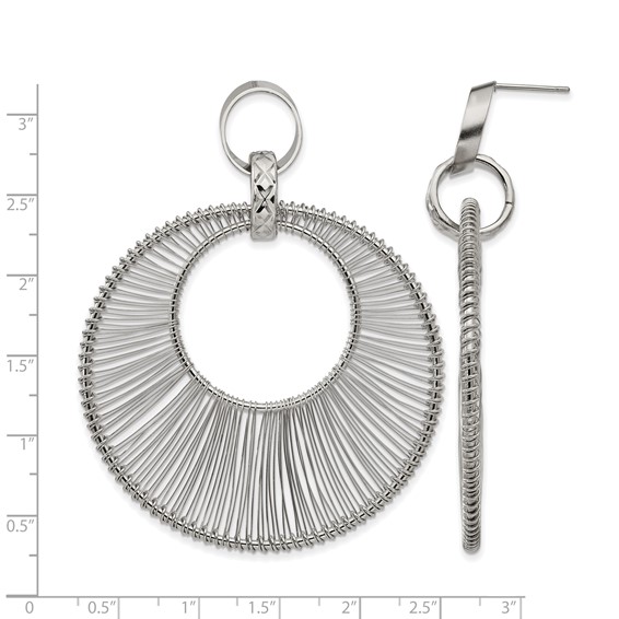 Stainless Steel Polished Textured Wire Circular Post Dangle Earrings