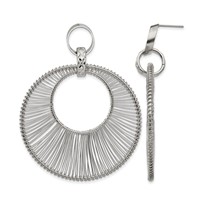 Stainless Steel Polished Textured Wire Circular Post Dangle Earrings view 1
