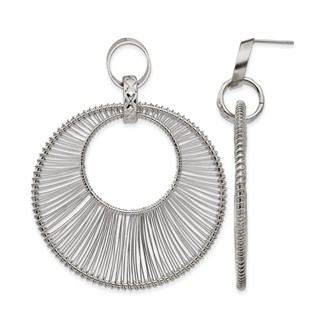Stainless Steel Polished Textured Wire Circular Post Dangle Earrings