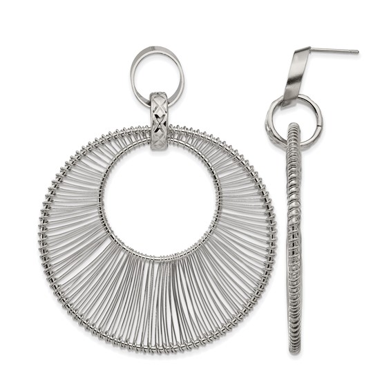 Stainless Steel Polished Textured Wire Circular Post Dangle Earrings