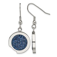 Stainless Steel Polished with Blue Druzy Dangle Shepherd Hook Earrings view 1