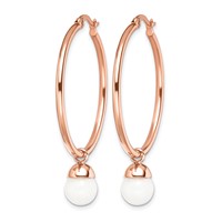 Chisel Stainless Steel Polished Rose IP-plated Earrings with White Jade Dangle Hoop view 3