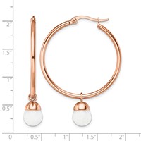 Chisel Stainless Steel Polished Rose IP-plated Earrings with White Jade Dangle Hoop view 5