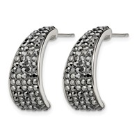Stainless Steel Polished Earrings with Crystal J Hoop Post view 3