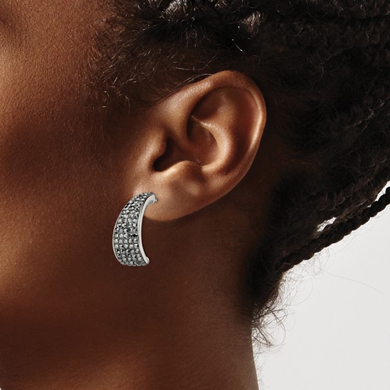 Stainless Steel Polished w/Crystal J Hoop Post Earrings