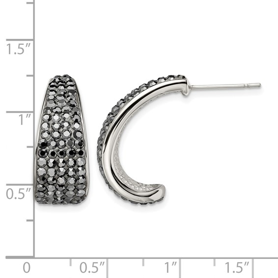 Stainless Steel Polished w/Crystal J Hoop Post Earrings