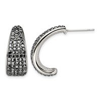 Stainless Steel Polished Earrings with Crystal J Hoop Post view 1